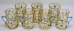 Antique MOSER Bohemian Glass ENAMEL PITCHER CUP MUG 8 pc SET
