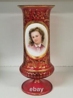 Antique MOSER Cranberry Portrait Vase WithFine Gold Gilding 19th C
