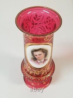 Antique MOSER Cranberry Portrait Vase WithFine Gold Gilding 19th C