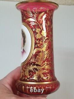 Antique MOSER Cranberry Portrait Vase WithFine Gold Gilding 19th C