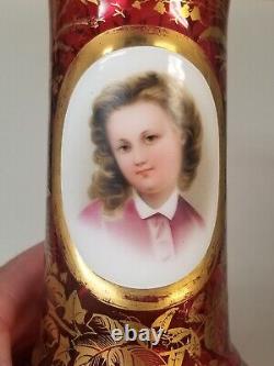 Antique MOSER Cranberry Portrait Vase WithFine Gold Gilding 19th C