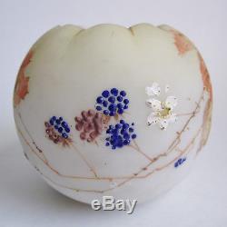 Antique MT WASHINGTON Crown MIlano BERRY LEAF Enamel ROSE BOWL Art Glass VASE