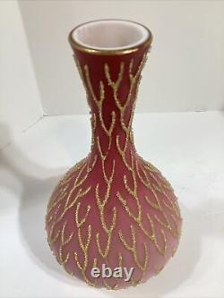 Antique MT. Washington Art Glass Satin Peach Blow Coralene Cased Vase 10