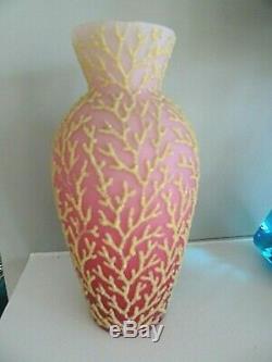 Antique MT. Washington Glass Satin Peach Blow CORALENE SEAWEED Vase Cased