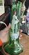 Antique Mary Gregory Green Glass Vase Hand Painted Victorian Woman W Flowers