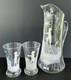 Antique Mary Gregory Pitcher Tumbler 3 Piece Set White Painted Enamel Silhouette