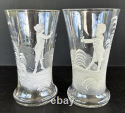 Antique Mary Gregory Pitcher Tumbler 3 Piece Set White Painted Enamel Silhouette
