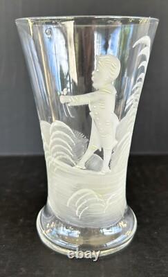 Antique Mary Gregory Pitcher Tumbler 3 Piece Set White Painted Enamel Silhouette