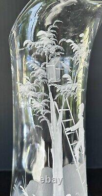 Antique Mary Gregory Pitcher Tumbler 3 Piece Set White Painted Enamel Silhouette