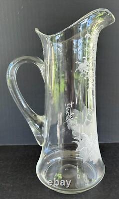 Antique Mary Gregory Pitcher Tumbler 3 Piece Set White Painted Enamel Silhouette