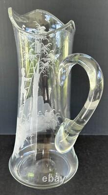 Antique Mary Gregory Pitcher Tumbler 3 Piece Set White Painted Enamel Silhouette