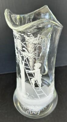 Antique Mary Gregory Pitcher Tumbler 3 Piece Set White Painted Enamel Silhouette