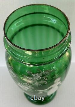 Antique Mary Gregory Vase 11.75 Green White Enamel Silhouette Victorian Woman Antique Mary Gregory Vase 11.75 Green White Enamel Silhouette Victorian Woman