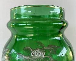 Antique Mary Gregory Vase 11.75 Green White Enamel Silhouette Victorian Woman