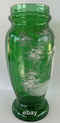 Antique Mary Gregory Vase 11.75 Green White Enamel Silhouette Victorian Woman Antique Mary Gregory Vase 11.75 Green White Enamel Silhouette Victorian Woman