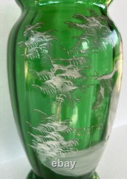 Antique Mary Gregory Vase 11.75 Green White Enamel Silhouette Victorian Woman Antique Mary Gregory Vase 11.75 Green White Enamel Silhouette Victorian Woman