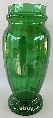 Antique Mary Gregory Vase 11.75 Green White Enamel Silhouette Victorian Woman