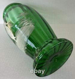 Antique Mary Gregory Vase 11.75 Green White Enamel Silhouette Victorian Woman