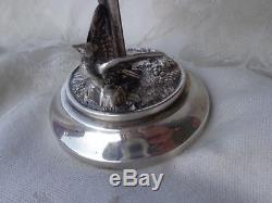 Antique Meriden Victorian Bird Silver Plate White Enamel Lace Art Glass Vase