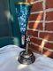 Antique Meriden Victorian Blue Florentine Art Glass Silverplate Trumpet Vase