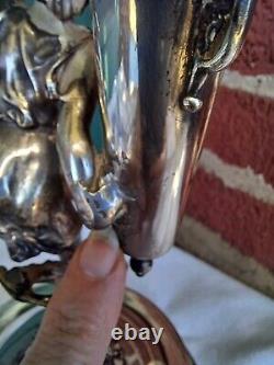 Antique Meriden Victorian Blue Florentine Art Glass Silverplate Trumpet Vase