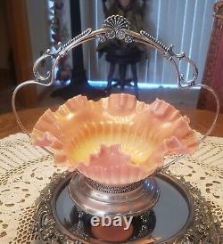 Antique (Miami Silver Co.) Victorian Bride Basket & Satin Art Glass Bowl. Nice