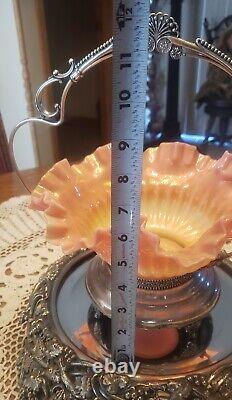 Antique (Miami Silver Co.) Victorian Bride Basket & Satin Art Glass Bowl. Nice