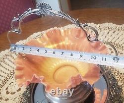 Antique (Miami Silver Co.) Victorian Bride Basket & Satin Art Glass Bowl. Nice