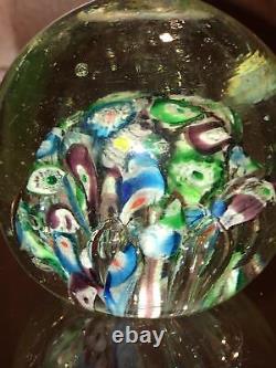 Antique Millefiori Paperweight Victorian Art Glass Concentric Flowers End of Day