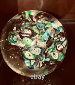 Antique Millefiori Paperweight Victorian Art Glass Concentric Flowers End of Day