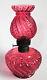 Antique Miniature Cranberry Beaded Swirl Night Oil Lamp Victorian Art Glass