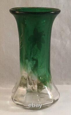 Antique Mont Joye Victorian Art Glass Vase Enamel Flower Decoration