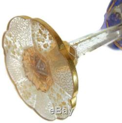 Antique Moser Art Glass Cobalt Overlay Cabochon Jeweled Wine Stem Petal Foot