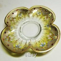 Antique Moser Art Glass Demitasse Cup and Saucer w jeweled and encrusted gold