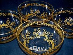 Antique Moser Art Glass Gold Gilt Etched Dessert Finger Bowl Set of FOUR