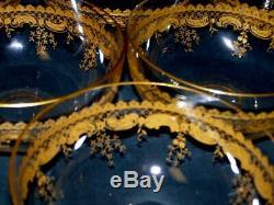 Antique Moser Art Glass Gold Gilt Etched Dessert Finger Bowl Set of SIX