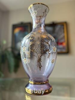 Antique Moser Bohemian Alexandrite Art Glass Hand Painted Enameled Floral Vase Antique Moser Bohemian Alexandrite Art Glass Hand Painted Enameled Floral Vase