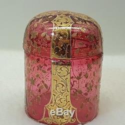 Antique Moser Bohemian Cranberry Gilt Enamel Victorian Glass Dresser Powder Jar