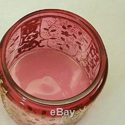Antique Moser Bohemian Cranberry Gilt Enamel Victorian Glass Dresser Powder Jar