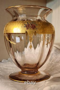 Antique Moser Bohemian Czech Amethyst Gold Gilt Roses & Pearls Vase circa 1890's