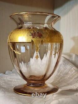 Antique Moser Bohemian Czech Amethyst Gold Gilt Roses & Pearls Vase circa 1890's