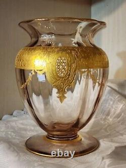 Antique Moser Bohemian Czech Amethyst Gold Gilt Roses & Pearls Vase circa 1890's