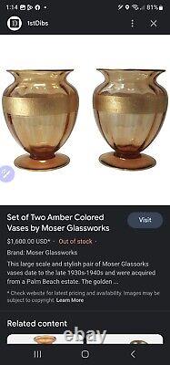 Antique Moser Bohemian Czech Amethyst Gold Gilt Roses & Pearls Vase circa 1890's