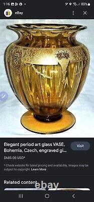 Antique Moser Bohemian Czech Amethyst Gold Gilt Roses & Pearls Vase circa 1890's