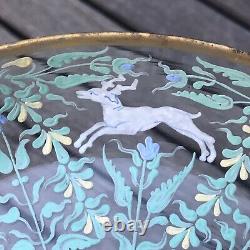 Antique Moser Bohemian Glass Hand Enameled Stag Deer Compote Tazza