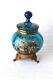 Antique Moser Bohemian Prussian Blue Art Glass Enameled Trinket Box 19th Century