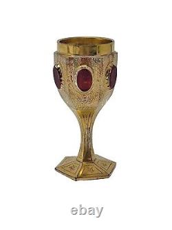 Antique Moser Cordial Glass with Ruby Cabochons, Gold Gilt, 3 1/8 Late 1800s