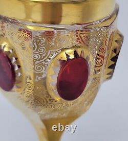 Antique Moser Cordial Glass with Ruby Cabochons, Gold Gilt, 3 1/8 Late 1800s