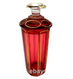 Antique Moser Cranberry Art Glass Paneled Jam Jar Decanter Antique Moser Cranberry Art Glass Paneled Jam Jar Decanter