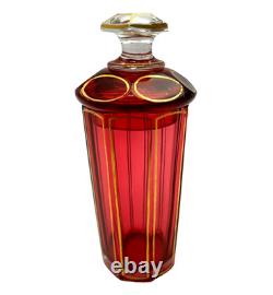 Antique Moser Cranberry Art Glass Paneled Jam Jar Decanter Antique Moser Cranberry Art Glass Paneled Jam Jar Decanter